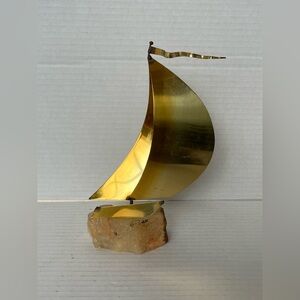 Vtg John Demott Signed Metal Art 8" Sailboat Sculpture Brass Nautical Decor